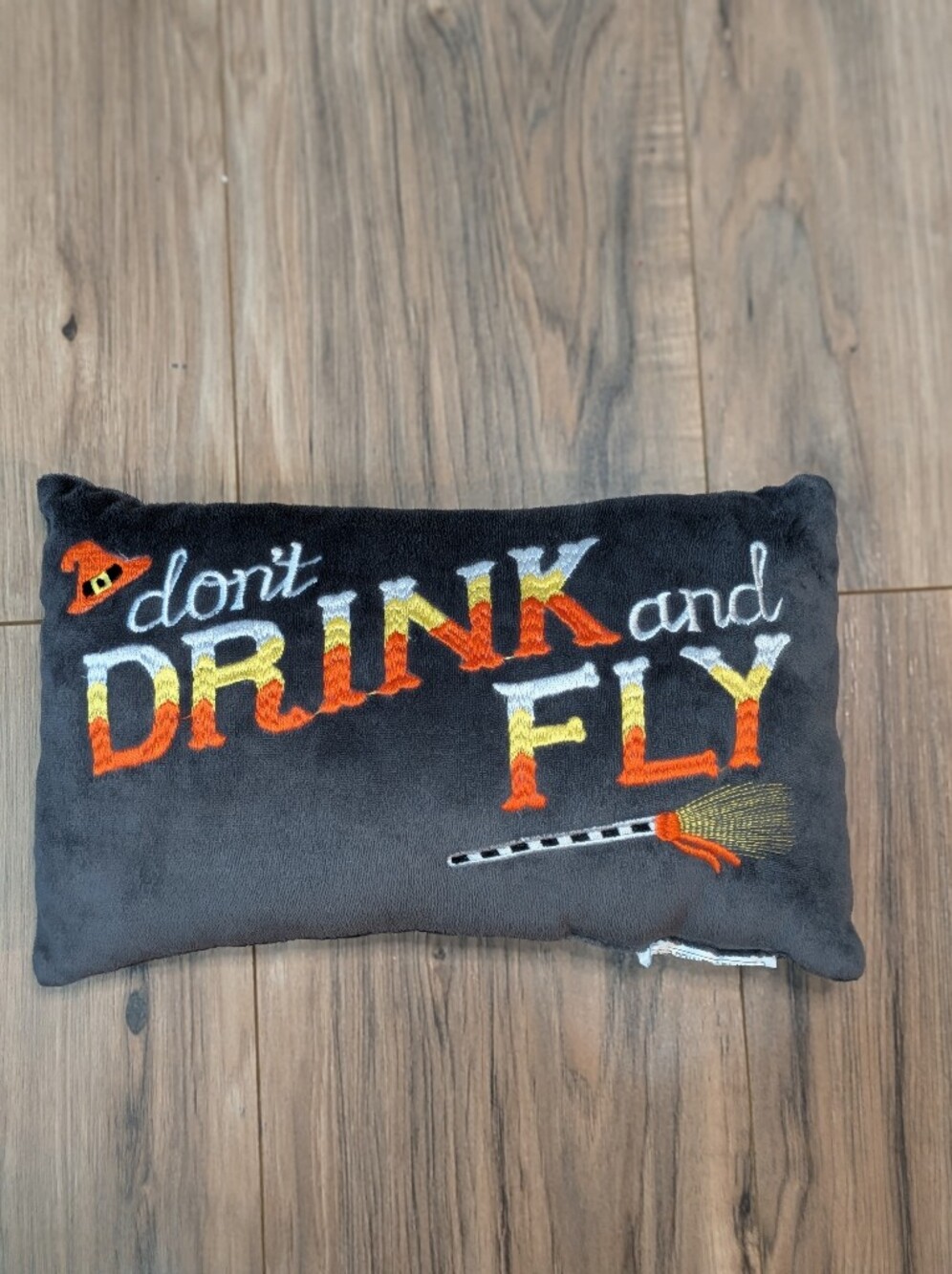 Don’t Drink and Fly Embroidered Halloween Pillow - Black